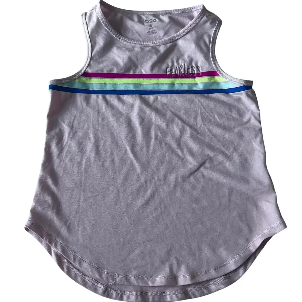 DSG Girls' Pink Fearless Rainbow Stripe Athletic Tank Top